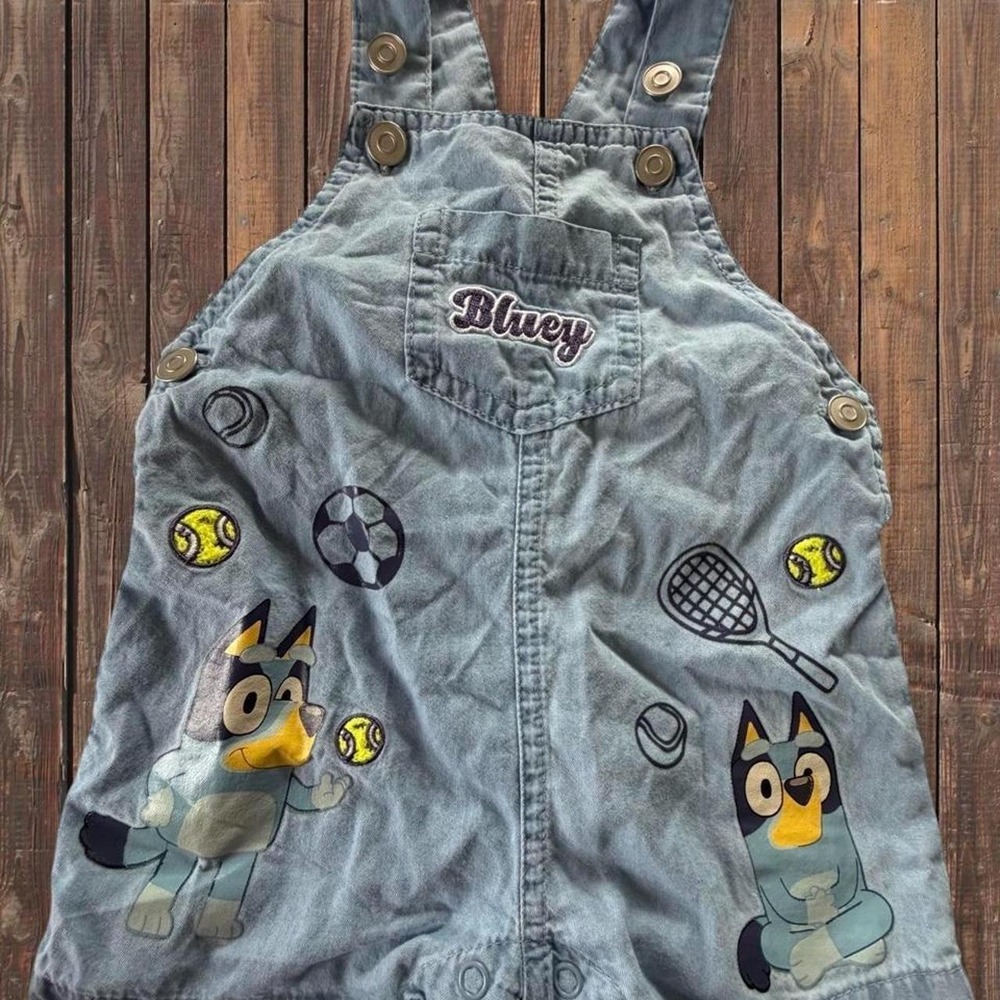 Bluey Boys Blue Cotton Overalls Sports Graphic Shortalls ZLA01H2 3/6M